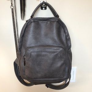 Gray backpack purse with adjustable straps.